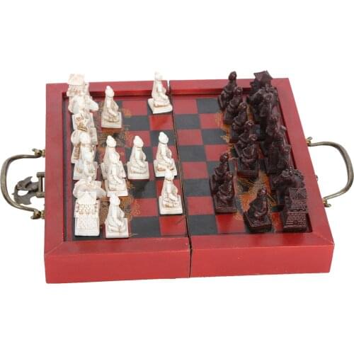 Chinese Terracotta Warriors Chess Set 8"x8" Folding Chessboard Vintage