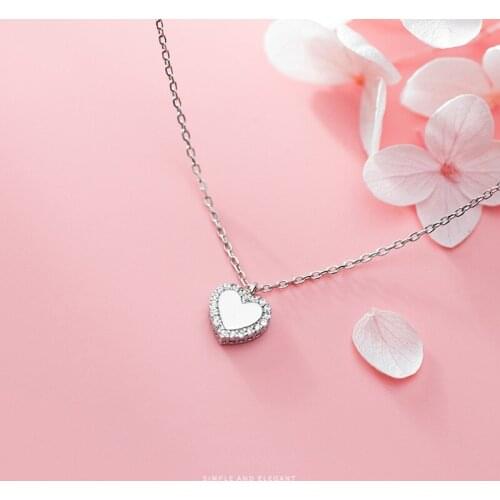 Coluswei Luxury Shiny Heart Pendant Necklaces for Women Link Chain Necklaces Wedding Engagement Real 925 Sterling Silver Jewelry