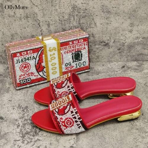 African Style Fashion Rhinestone Women Shoes And Bags Set High Quality Italian Pumps Shoes And Bag Set For Evening Party