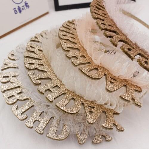 Korean popular new style happy birthday Childrens lovely hair hoop happy birthday hair hoop holiday pleated yarn hair hoop