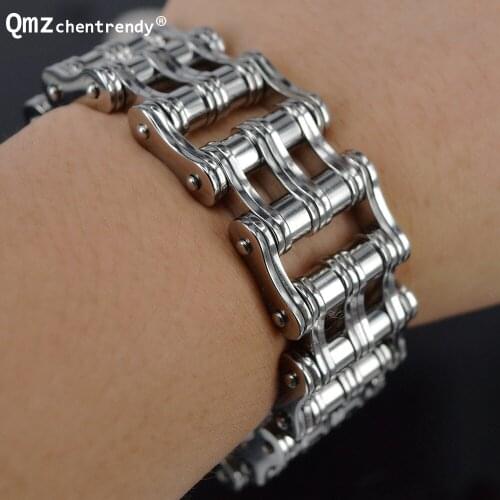 Exaggerate Stainless Steel Double Rows Line Motor Link jewelry Huge Heavy Men Motorcycle Biker Chain Bracelets