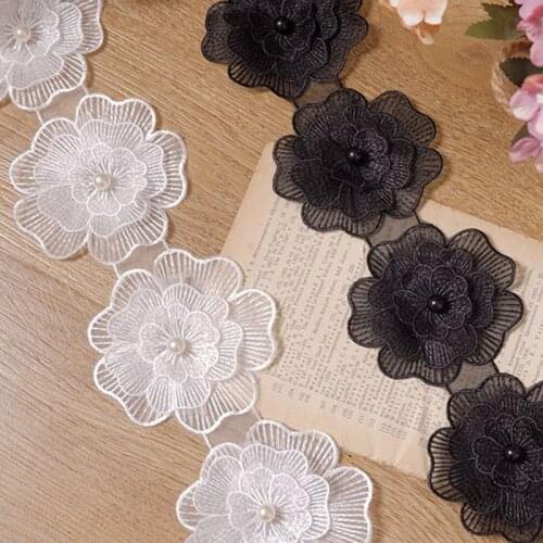 10cm Wide 3D Pearl Lace Mesh Embroidery Flower Lace Trim Dress Wedding Decoration Water Soluble Flower Handmade Accessories