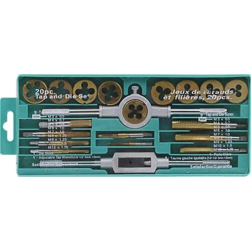 20pcs/set Tap Dies Set NC Screw Thread M3-M12 Plugs Taps Titanium plating Hand Screw Taps Hand Tools