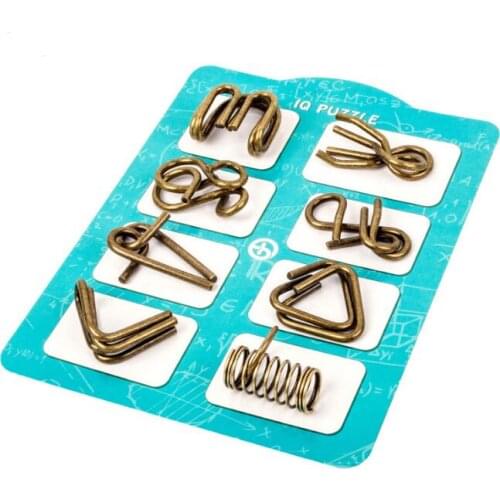2020 New Bronze Color 8PCS per Set IQ Metal Wire Disentanglement Puzzles with Solution for Children Adults