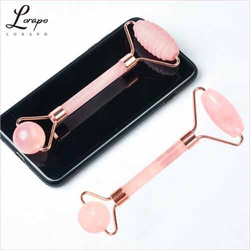 New Rose Quartz Roller Facial Massager Natural Stone Facial Lifting Body Massage Powder Crystal Skin Care Tool Roller Massager