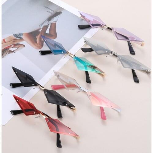 NEW Fashion Diamond Sunglasses For Women Retro Rimless Sun Glasses Ladies Outdoor UV400 Trending Traveling Narrow Eyewear