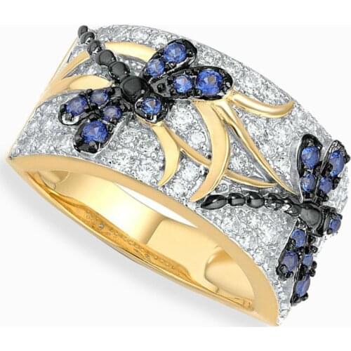 Unique Beautiful Blue Dragonfly Insect Inlaid Crystal Zirconium Alloy Female Ring for Women Party Jewelry Accessories
