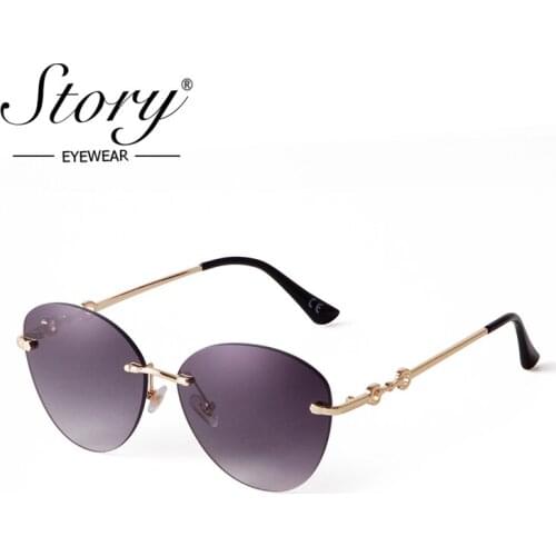 STORY Vintage Rimless Diamond Cut Cat Eye Sunglasses Women Men 2021 Brand Design Retro Fashion Ocean Lens Sun Glasses S50814C