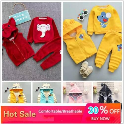 Cartoon Girls Customs Toddler Fall Spring Kids Clothing Boys Hooded Sweatshirt Vest Coat Pants Winter 3PCS Clothes Sets Children