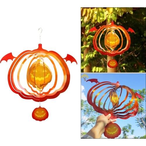 Pumpkin Wind Chime Stainless Steel Wind Spinner Windmill Design Pendant Ornament for Home Garden Yard Tree Holiday Decoration