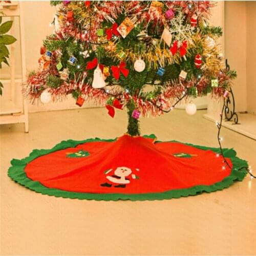 Christmas Tree Skirt Christmas Ornament Apron New Year Scene Decoration for Home Non-woven 90CM Red Green Santa Claus
