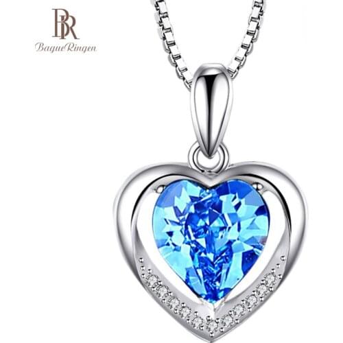 Bague Ringen Temperament 5 colors optional Heart shaped Gemstone Pendant for Women Cordiform Silver 925 Jewelry Engagement GIFT