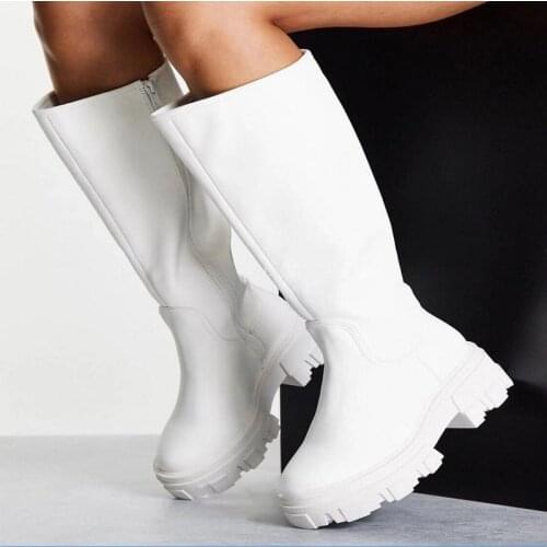 2022 New Fashion Brand Design Platform Boots Women Shoes Chunky Knee High Casual Winter Kopmkp Zipper Round Toe Botines De Mujer