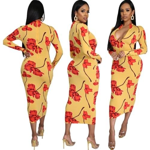 Fashion Flower Printing Dress Full Sleeve Round Neck Beach Dress Female Casual Vacation Robe Women High Street Outfits Vestidos