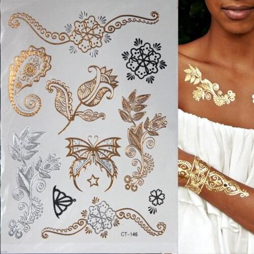 1PC gold tattoo Fashion in Temporary Tattoo glitter tattoo waterproof Sticker women fake tattoo