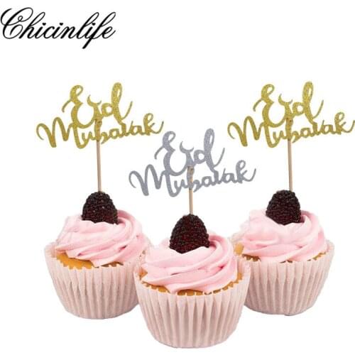 Chicinlife 10Pcs EID MUBARAK Cupcake Toppers Ramadan Festival For Home Islamic Muslim table Decoration Party supplies