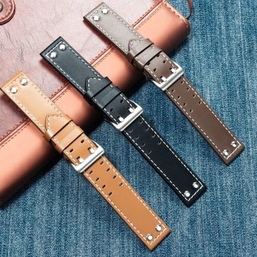 20mm22mm Double Row Hole Leather Straps For Hamilton Seiko Watch Band Rivet Mens Military Pilot Khaki Field Aviation Watch Belts