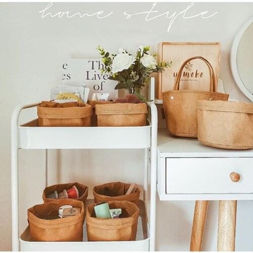 BalleenShiny Washable Kraft Paper Storage Bag Cosmetic Bag Home Storage Bag Window Props Tear-proof Potted Paper Flower Pot