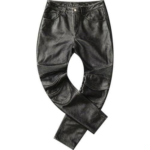 Free shipping,2019 brand men new leather long pants Additive protector.vintage pro motor biker genuine leather trousers.plus