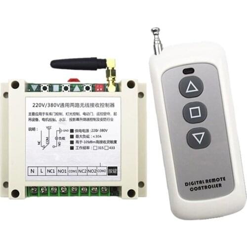AC220V 250V 380V 30A 2CH Wireless RF Remote Control Switch Transmitter+Receiver for Appliances Gate Garage Door