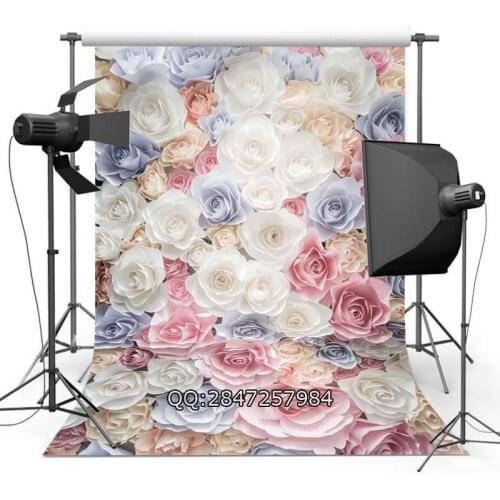 Paper Fake Pink Rose Artificial Flowers background polyester or Vinyl cloth High quality Computer print wall photo backdrop