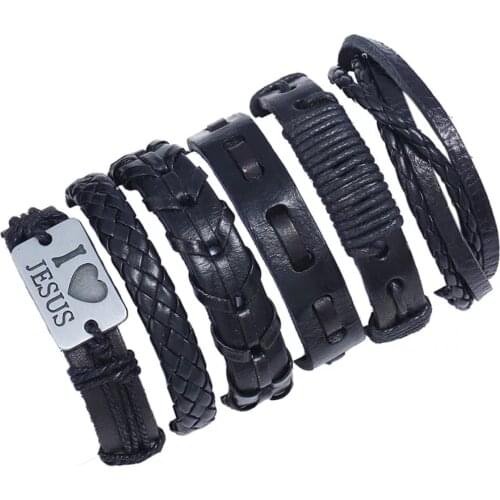 Black Multilayer Bead Women New Love Vintage Ethnic Handmade Woven Punk Leather Bracelets Men Jewelry Wholesale Accessories