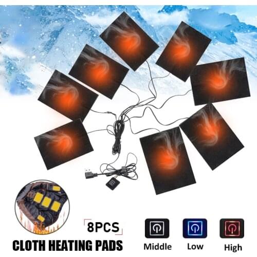 8 in 1 Electric USB Jackets Clothes Heating Pad Carbon Fiber Electric Heating Sheet Winter Vest Heated Warmer Pads With switch