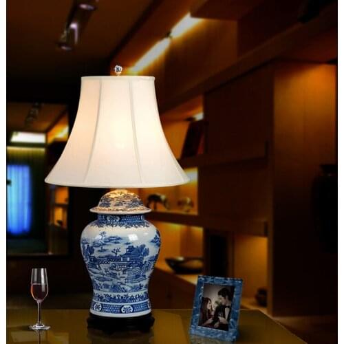 Chinese Hand Painted Blue And White Porcelain ceramic Table Lamp landscape pattern