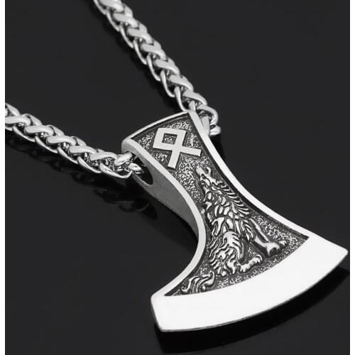 Classical Viking Viking Odin Wolf Head Crow Axe Metal Pendant Jewelry Necklace