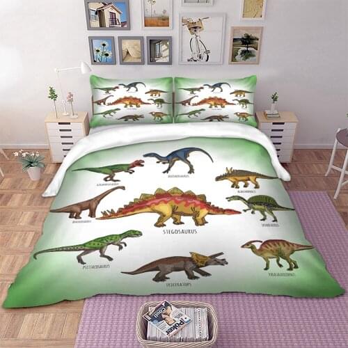Dinosaur duvet cover pillowcase green white color Bedding Sets Twin Full Queen King Size Bedclothes 3pcs