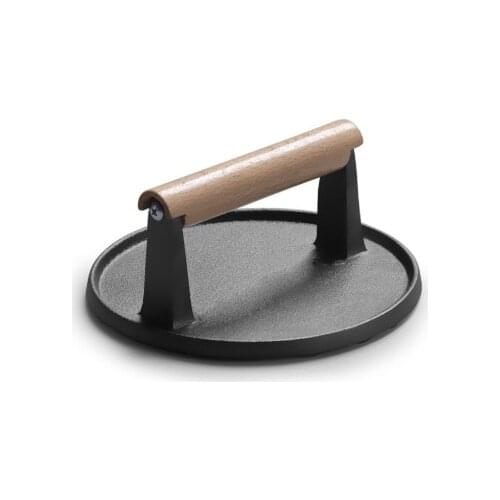 Round big BBQ tool Cast iron Wooden Handle Steak Plate Meat Press Grill Fried meat squid Fried steak barbecue pressure plate