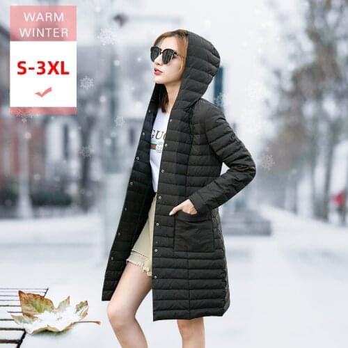 New Winter Fashion Women Long Slim Thin Jacket Female ultra Light Hooded WindProof White Duck Down Coat Warm Casual Soft Outwear