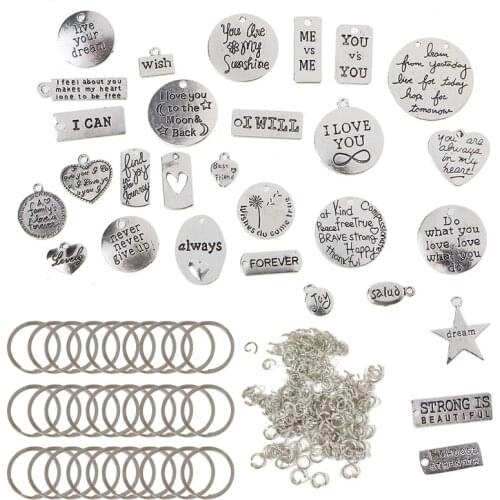 LXAD 259 Pieces Motivational Keychain Accessories Set Inspirational Words Charms with Open Jump Rings Key Rings for Various DIY