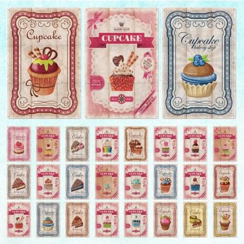 Ice Cream Cake Metal Sign Cupcake Wall Decor For Kitchen Cafe Dessert Bar Decor Pink Style Sweety Tin Sing Wall Poster
