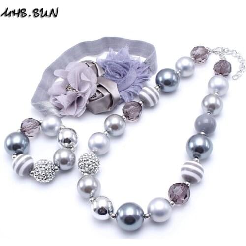 MHS.SUN Designable Baby Kid Bubblegum Chunky Bead Necklace Girl Children Jewelry Set Chunky Kid Headband Necklace&Bracelet Set