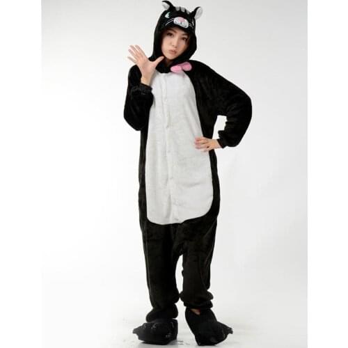 CUTE UNICORN Black Cat animal Pajamas Winter Sleepwear robe cartoon flannel pijamas unisex adults home Onesies Cosplay Costumes