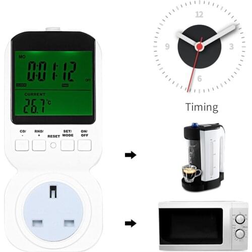 Multifunctional thermostat timing switch socket UK with temperature probe digital clock LCD display