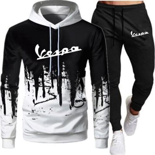 2021 Fall Spring Mens Hoodie Fashion Slim Mens Hip Hop Pullover Hoodie + Sweatpants Suit Black Hooded Sweatshirt
