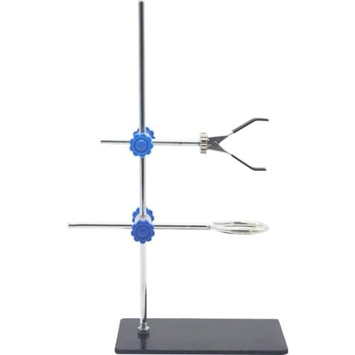 Small Metal Rack 30cm Portable Square Base Support with Cross Clip Iron Ring Flask Clamp Chemical Laboratory Metal Rack