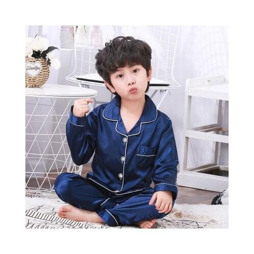 New Kids Clothes Baby Pajamas Sets Boys Girls Soild Outfits Set Long Sleeve Tops+trousers Suit Children Silk Sleepwear Nightwear