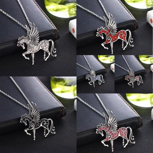 New Arrival Horse Wings Pegasus Animals Crystal Rhinestone Pendant Necklace Charm Jewelry Women Men Family Gifts For Party Xmas