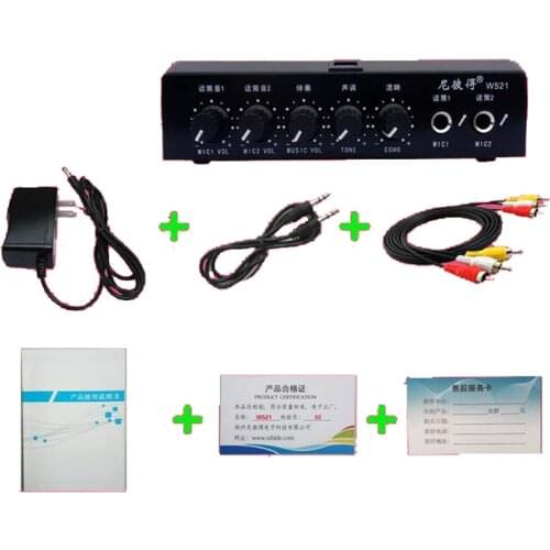 New Arrival W521 Professional Karaoke KTV Microphone Sound Mixer Music Control Amplifier Echo Effect with Wired & Charger