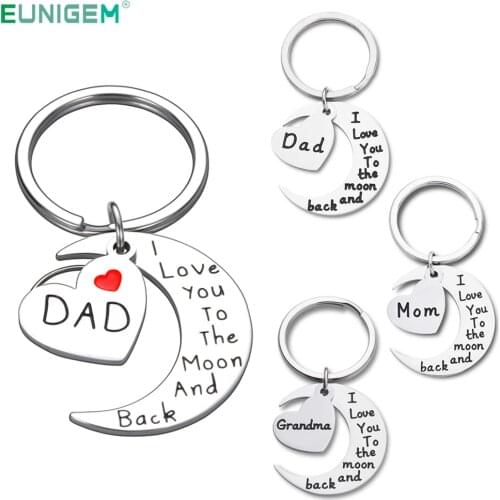 Fathers Day gifts Keychain Gift From Granddaughter Grandson I Love You To The Moon and Back Mom Dad Gift from Daughter Son