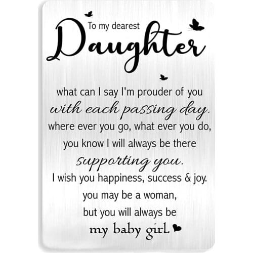 Daughter Gift,to My Dearest Daughter Engraved Metal Wallet Card Inserts,Inspirational Graduation Christmas Gifts DIY Custom