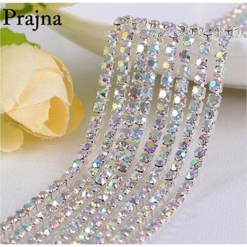 Prajna Rhinestone Cup Chain Silver Based Claw Mix Color AB Crystal Sew on Cup Chain for Clothing Dress Ornament Accessories B