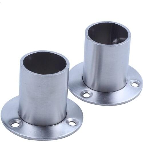 Wardrobe 25mm Tube Stainless Steel Rail Rod End Support Bracket 2pcs