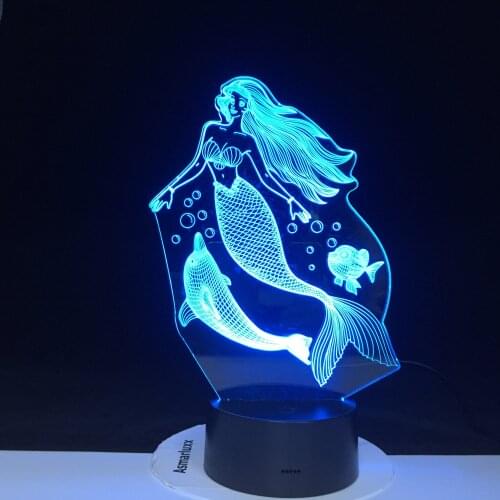 Fairy Tale Mermaid with Dolphins Princess 3D Night Light LED Baby Sleeping Lamp Home Decor Party Xmas New Year Gift Dropshipping
