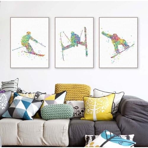 Modern Watercolour Skiing Man Poster Abstract Sports Man Wall Art Pictures Canvas Painting Home Decor For Living Room Gift