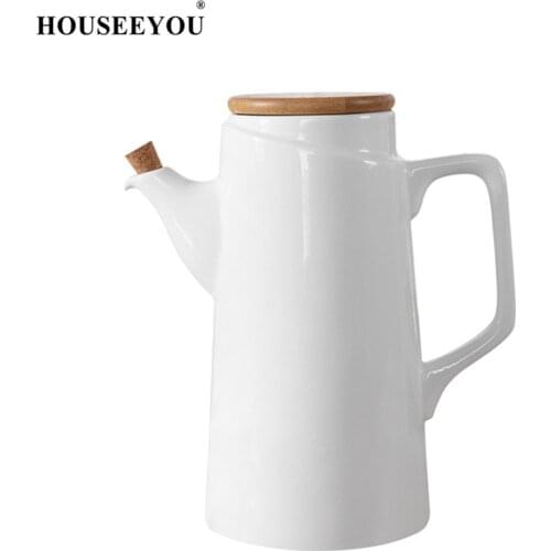 HOUSEEYOU Ceramic Olive Oil Vinegar Bottle Cruets Soy Sauce Dispenser Leakproof Glass Oil Bottle Gravy Boats Kitchen Tools 500ML