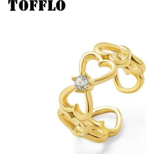 TOFFLO Stainless Steel Jewelry Ins Peach Heart Love Zircon Ring Adjustable Index Finger Ring Female Sweet Ring BSA152